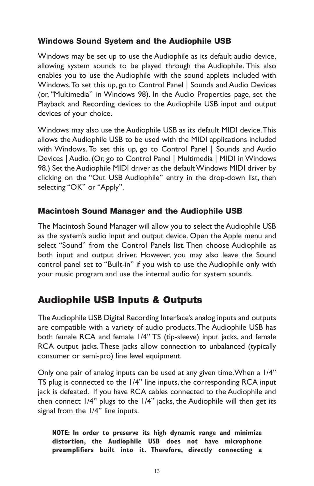 M-Audio AP-012403 owner manual Audiophile USB Inputs & Outputs, Windows Sound System and the Audiophile USB 