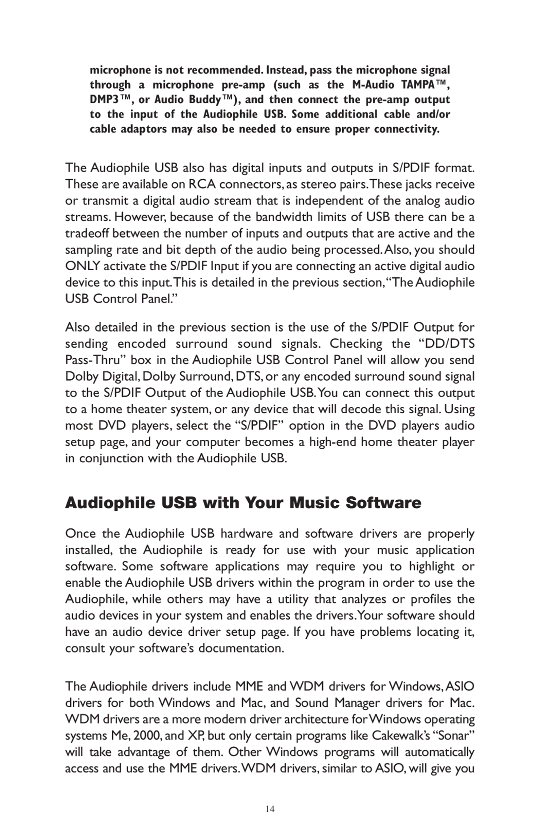 M-Audio AP-012403 owner manual Audiophile USB with Your Music Software 