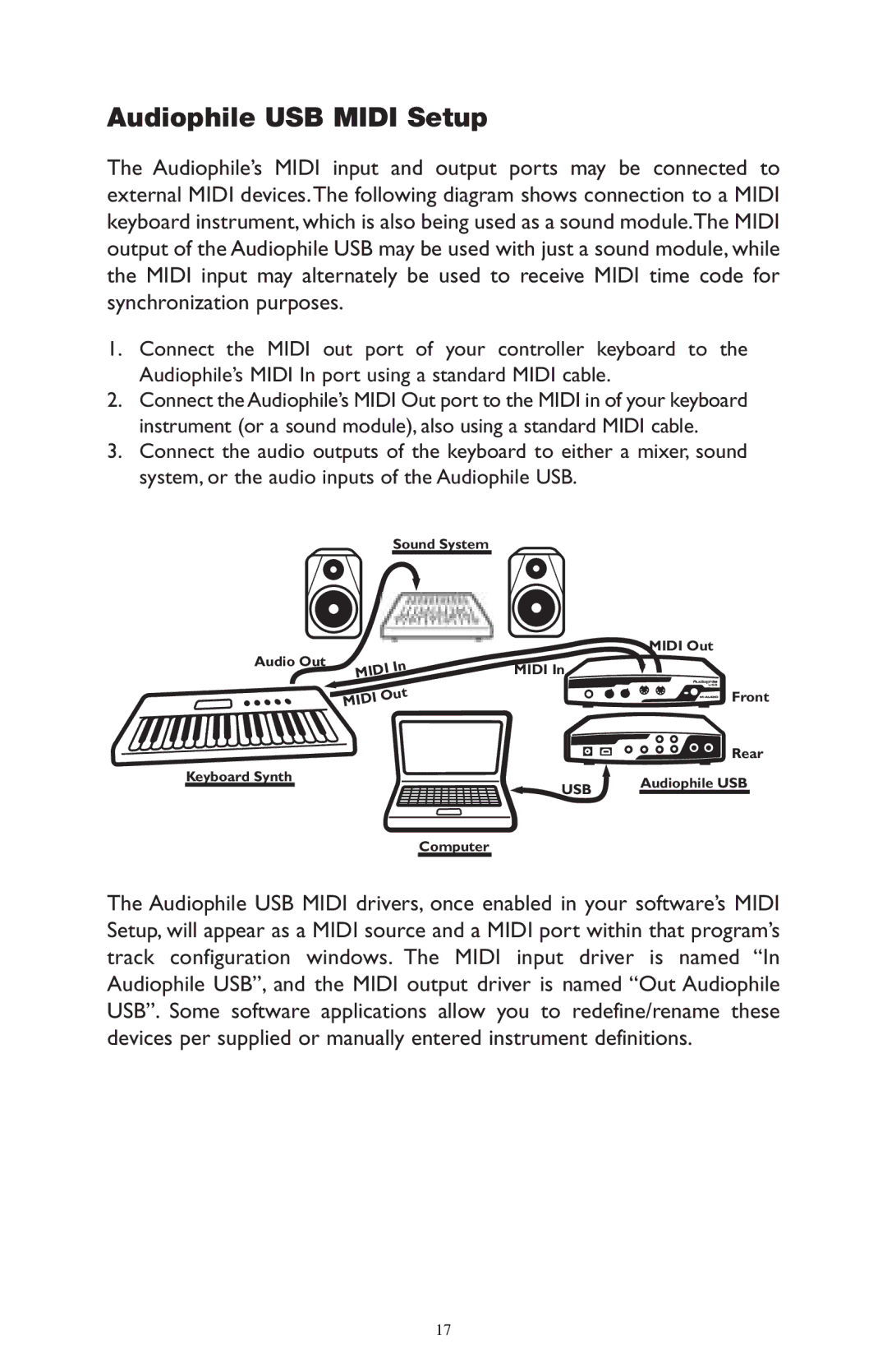 M-Audio AP-012403 owner manual Audiophile USB Midi Setup 