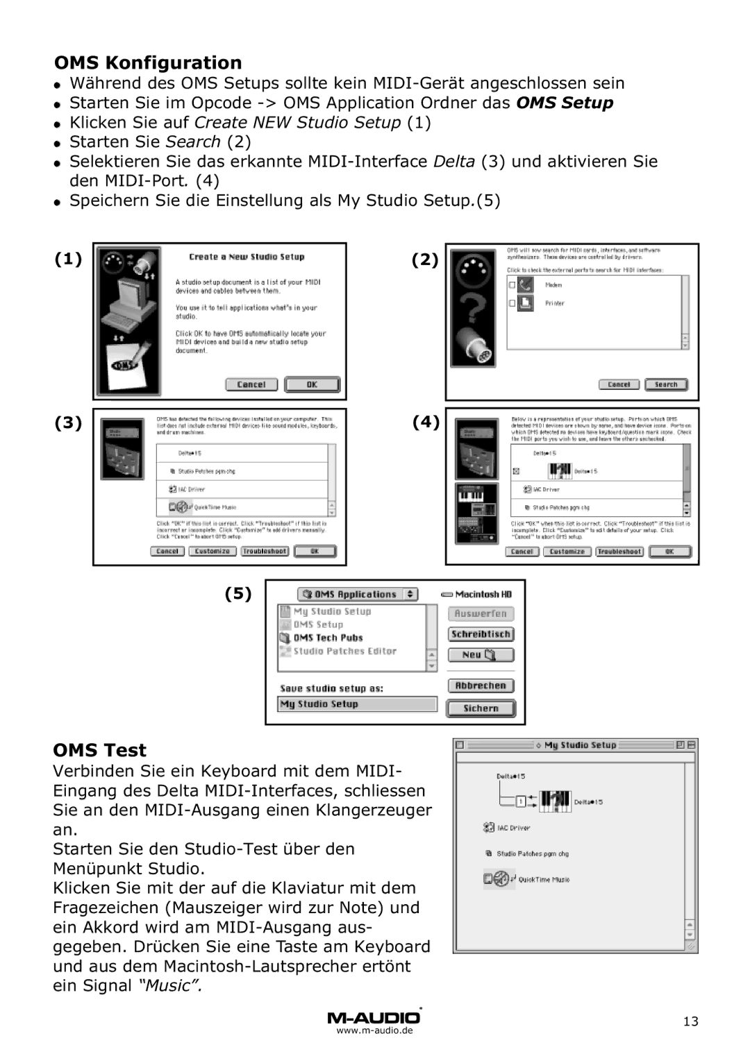 M-Audio Audiophile 2496 manual OMS Konfiguration, OMS Test 