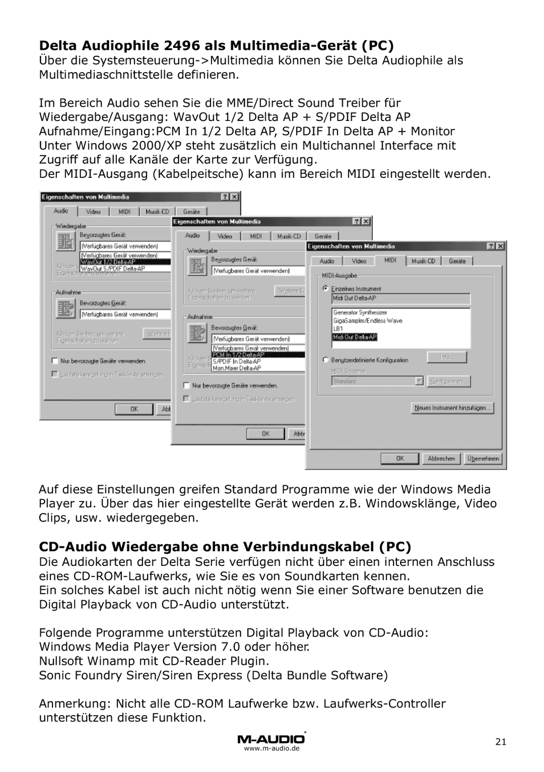 M-Audio manual Delta Audiophile 2496 als Multimedia-Gerät PC, CD-Audio Wiedergabe ohne Verbindungskabel PC 