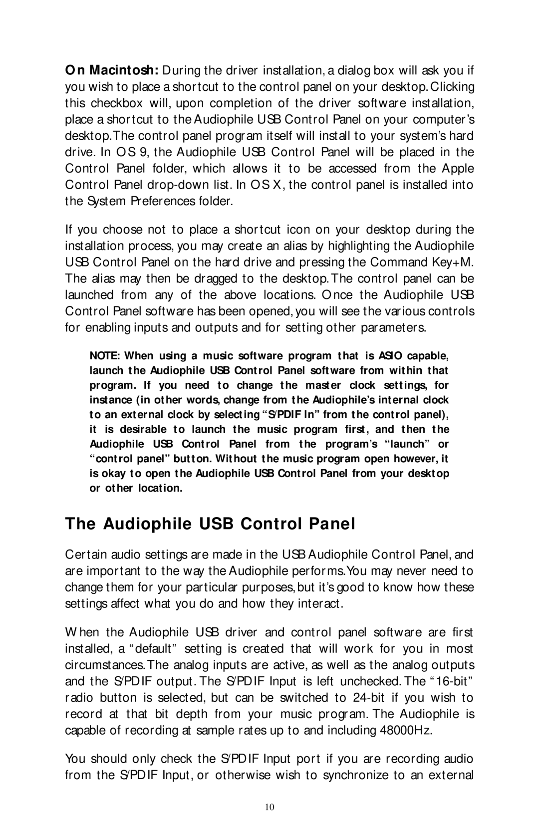 M-Audio owner manual Audiophile USB Control Panel 