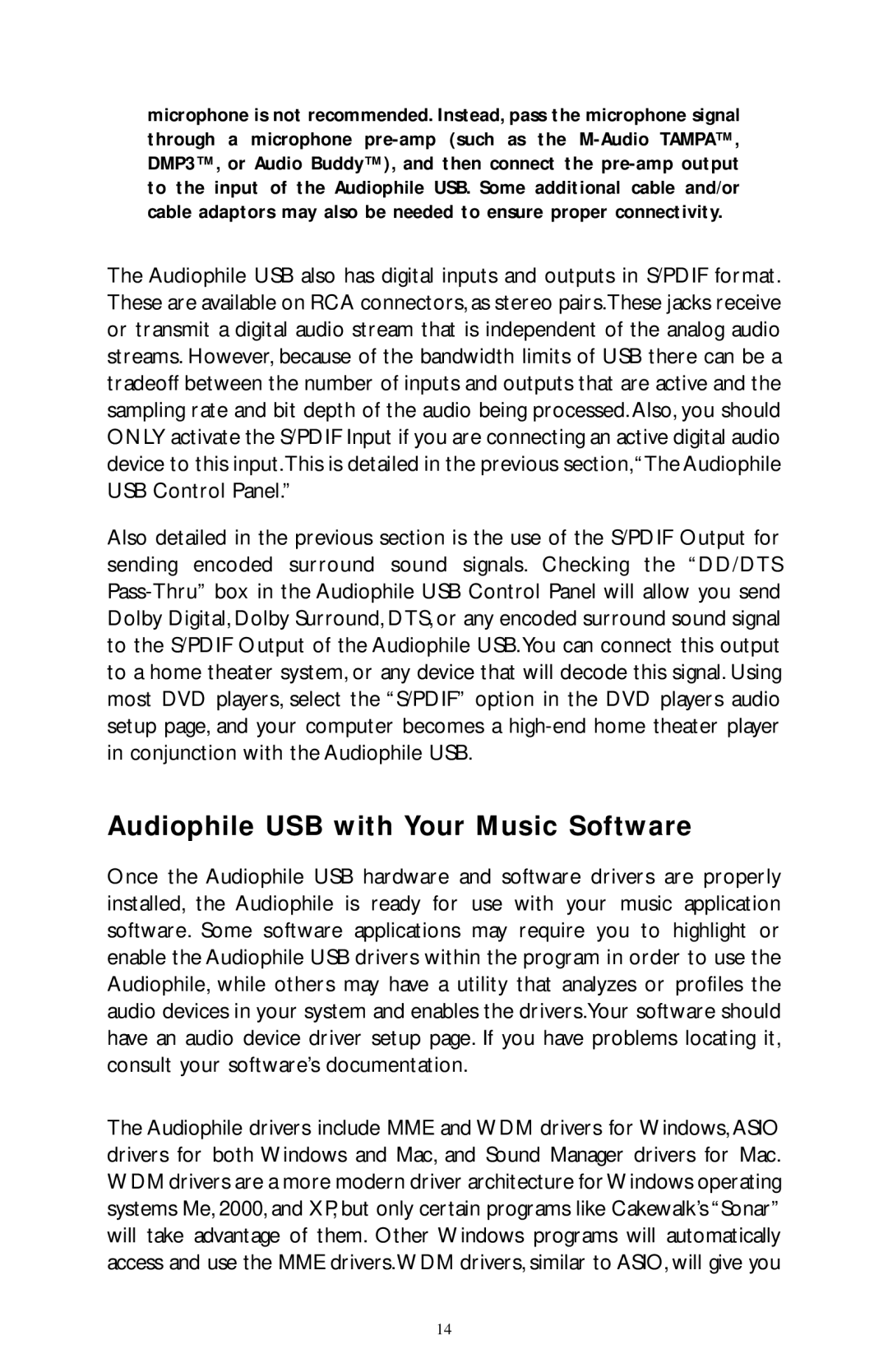 M-Audio owner manual Audiophile USB with Your Music Software 