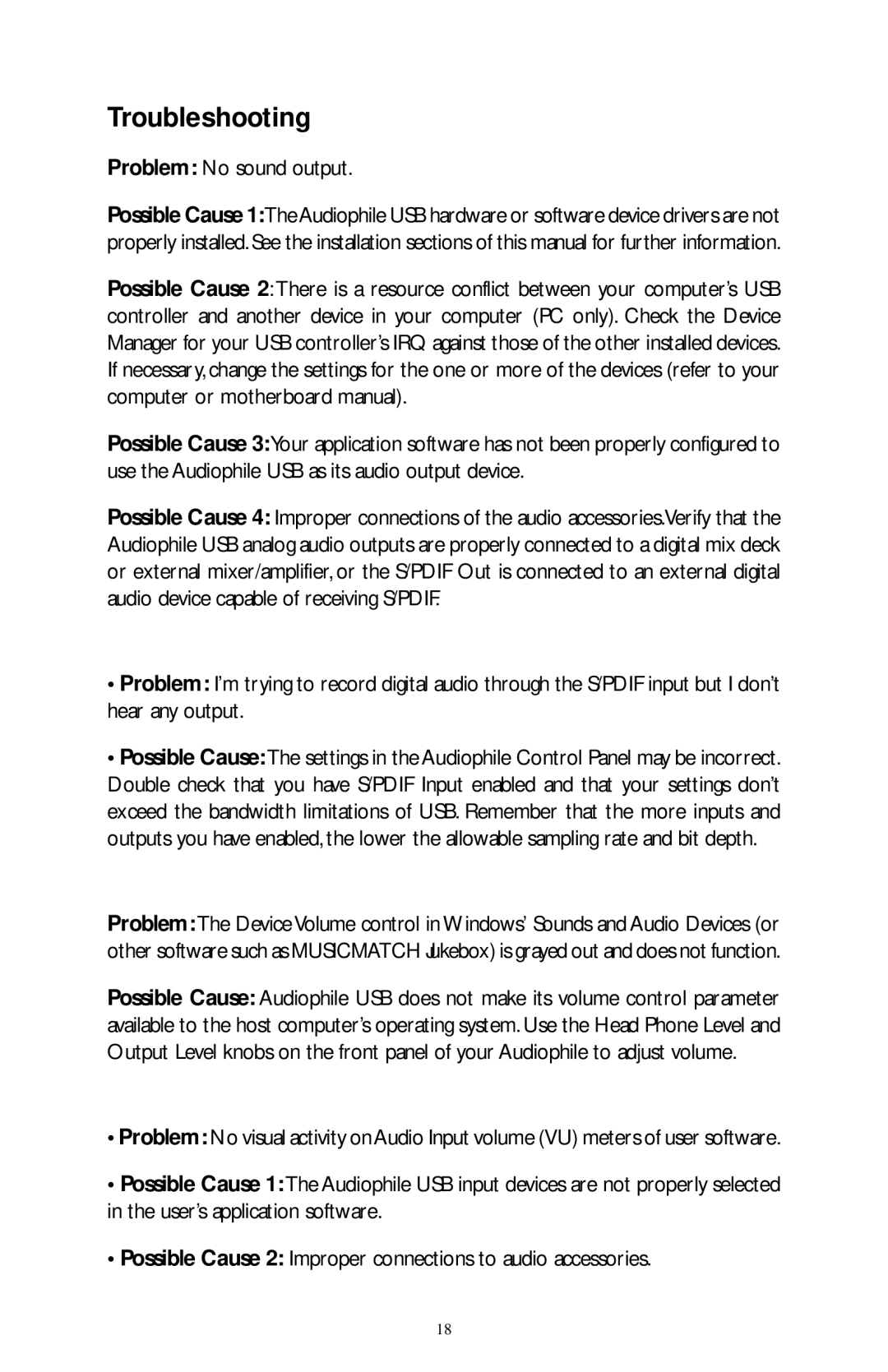 M-Audio Audiophile owner manual Troubleshooting, Problem No sound output 