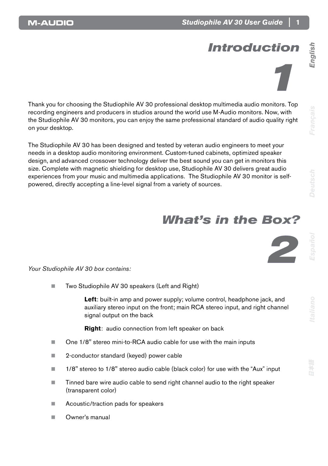 M-Audio AV 30 manual Introduction, What’s in the Box? 