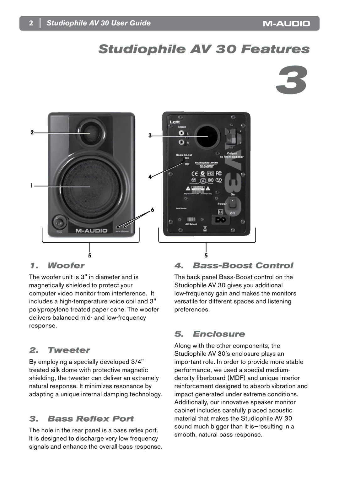 M-Audio manual Studiophile AV 30 Features 