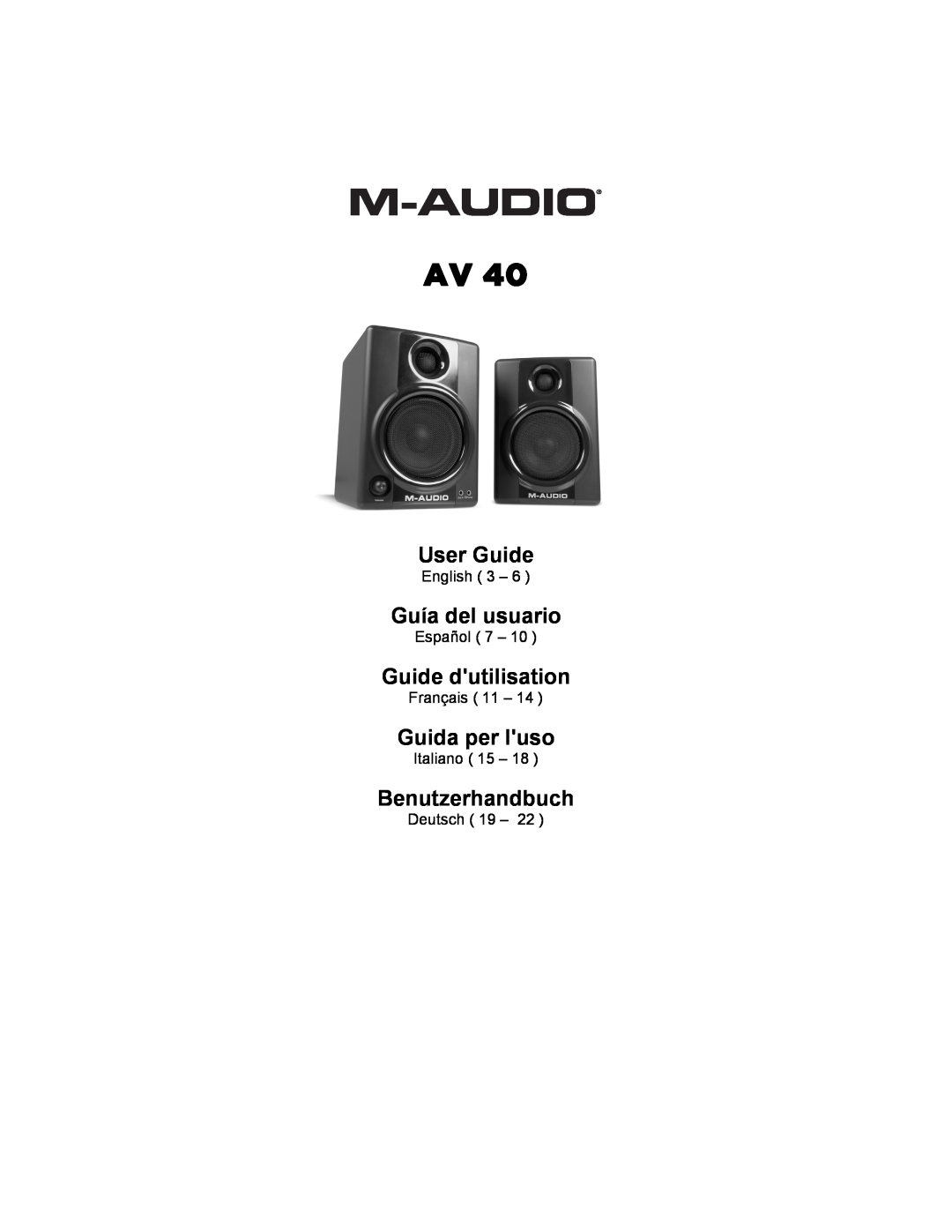 M-Audio AV 40 manual User Guide, Guía del usuario, Guide dutilisation, Guida per luso, Benutzerhandbuch, English, Español 