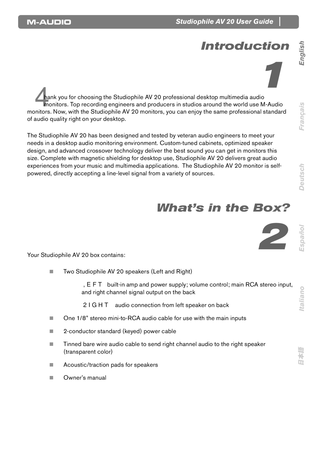 M-Audio AV20 manual Introduction, What’s in the Box? 