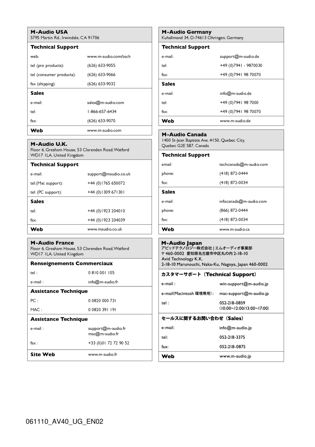 M-Audio manual 061110AV40UGEN02 