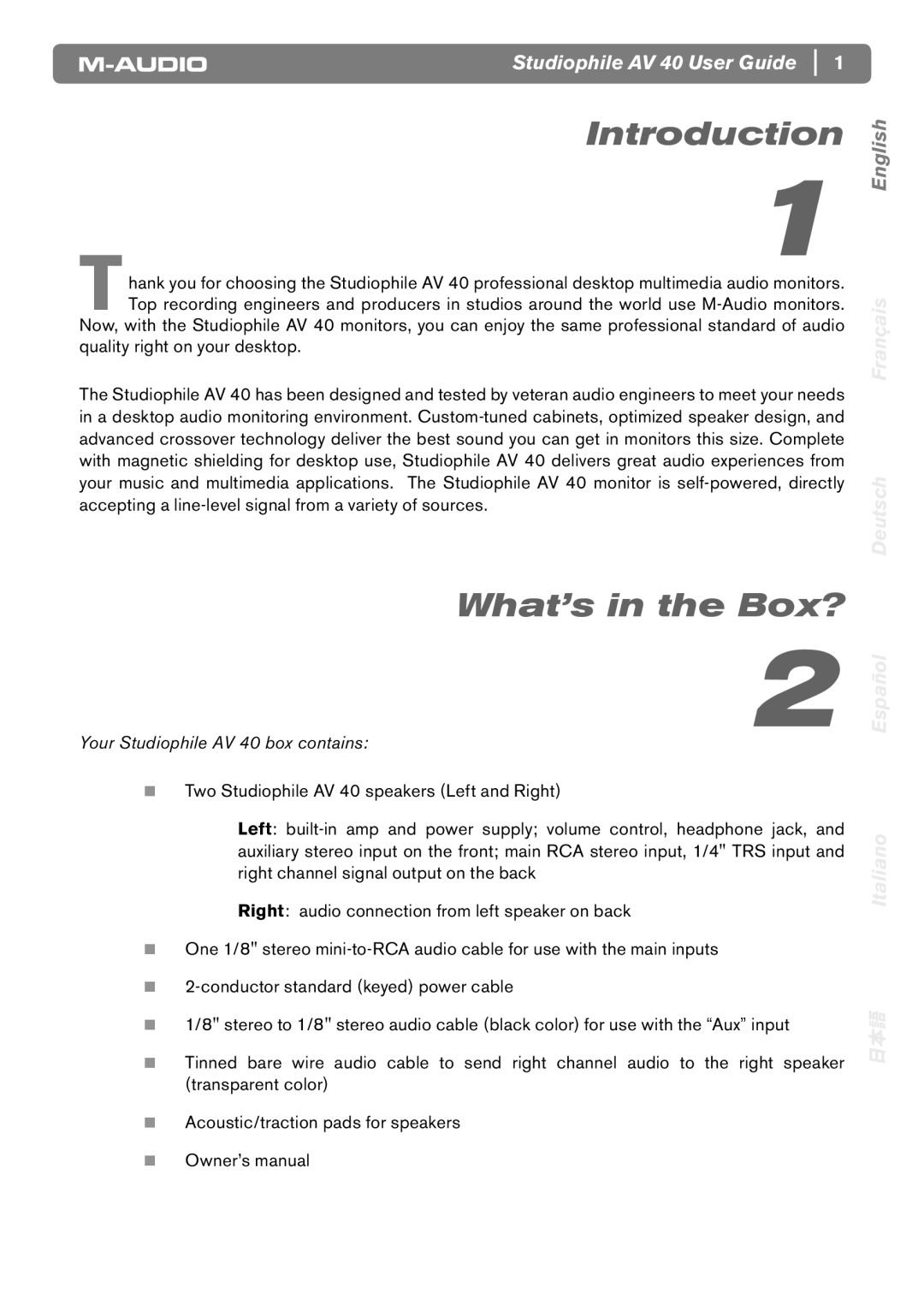 M-Audio AV40 manual Introduction, What’s in the Box? 