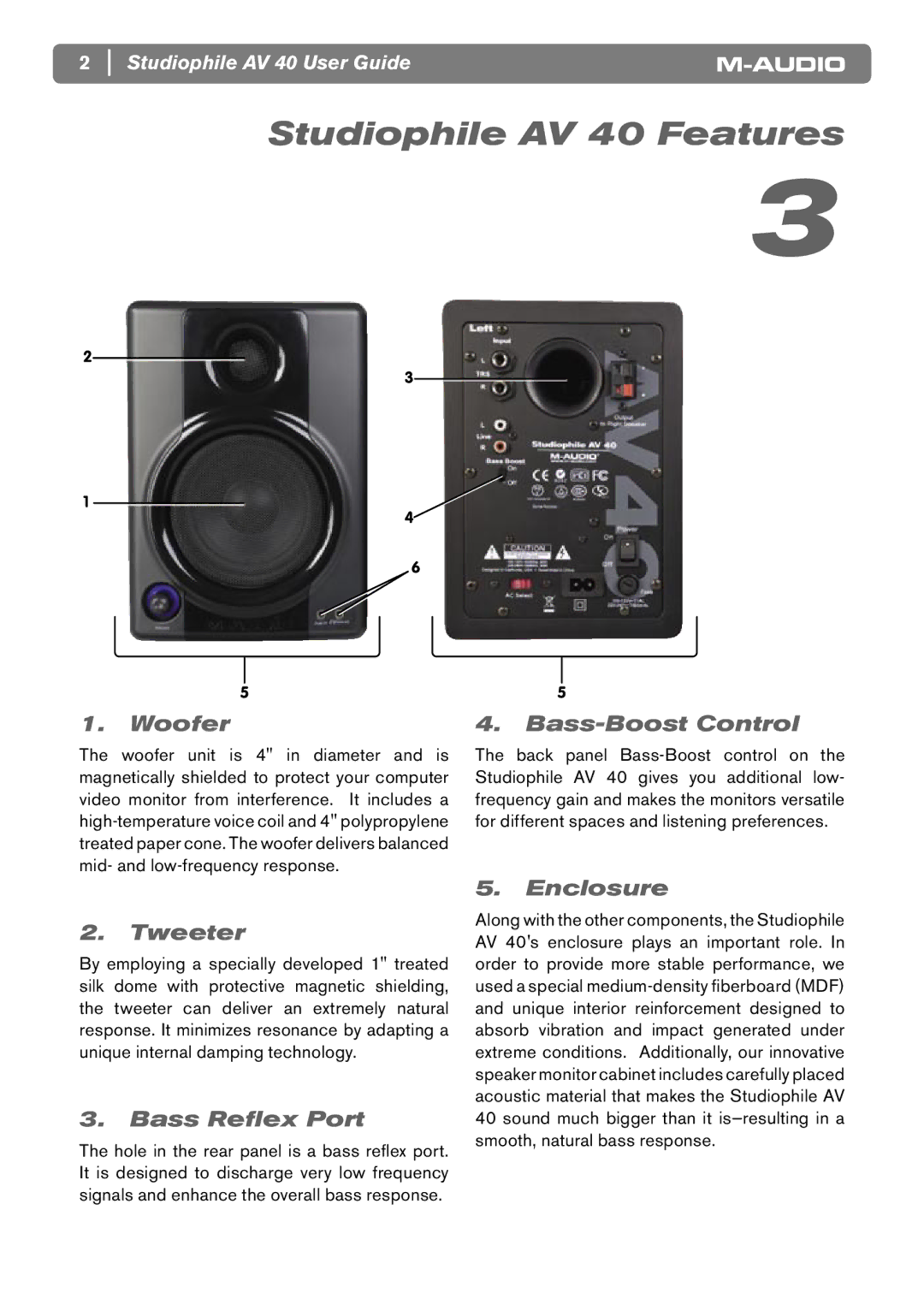 M-Audio AV40 manual Studiophile AV 40 Features 