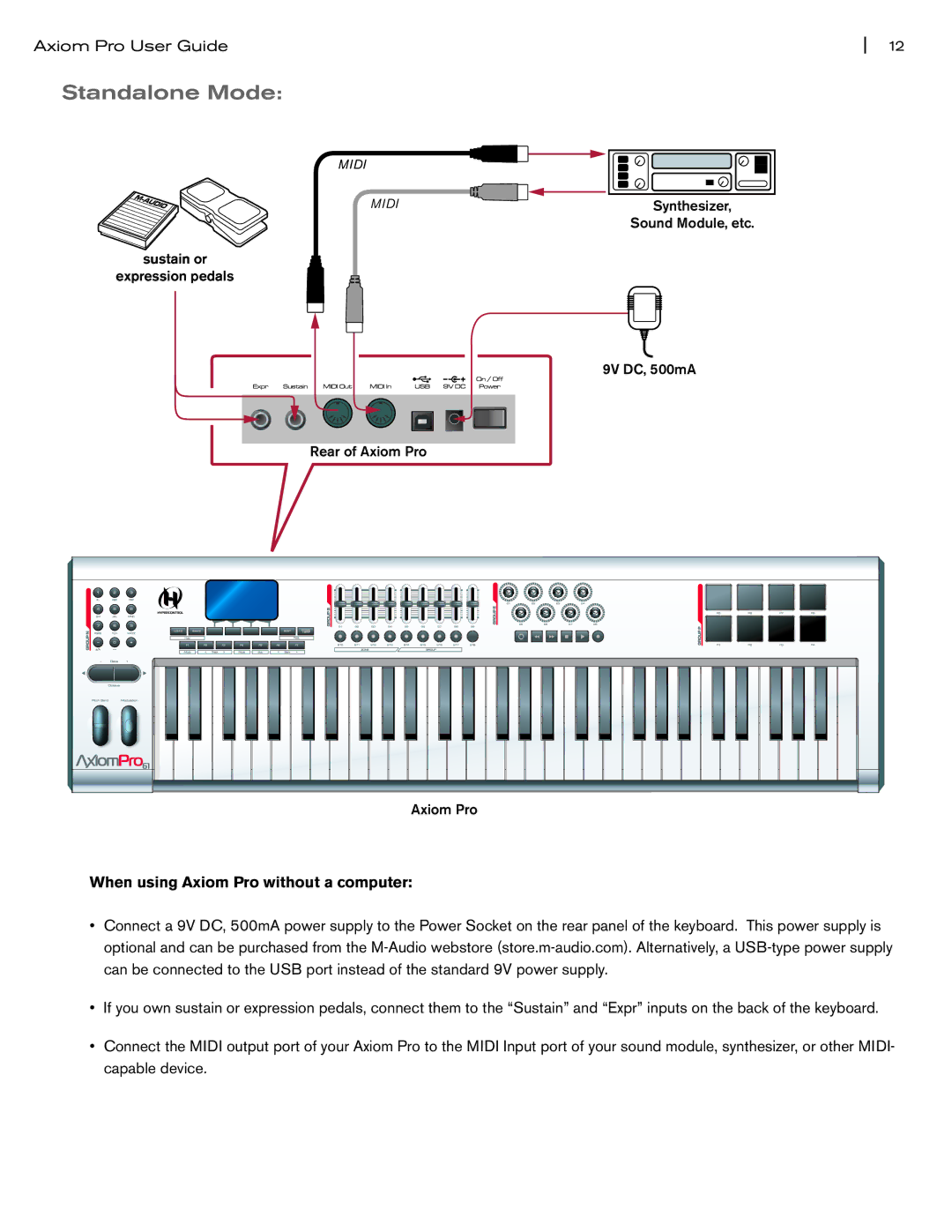 M-Audio manual Standalone Mode, When using Axiom Pro without a computer 