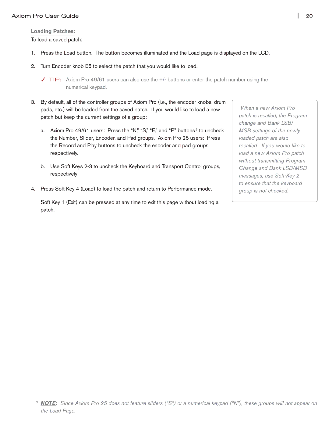 M-Audio Axiom Pro manual Loading Patches 