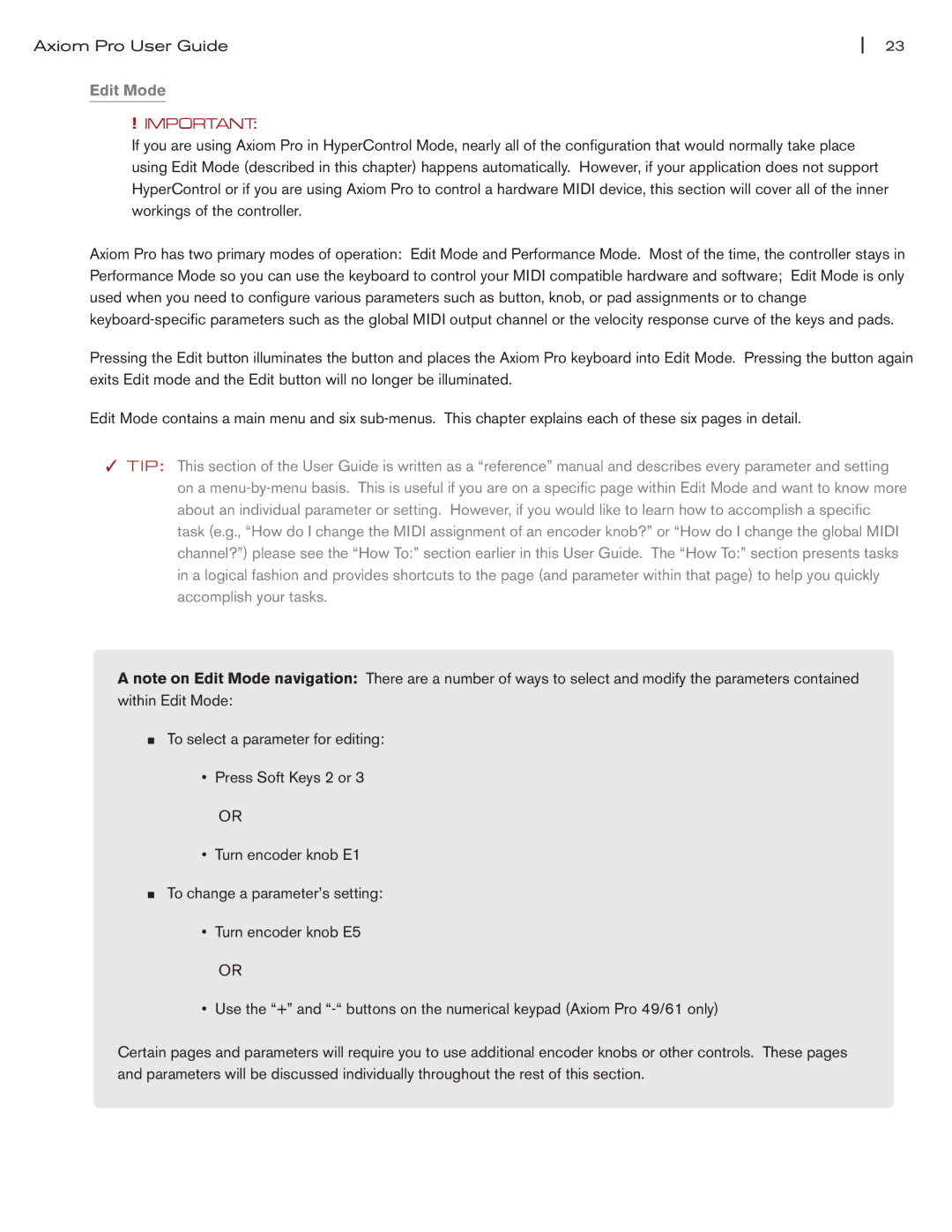 M-Audio Axiom Pro manual Edit Mode 