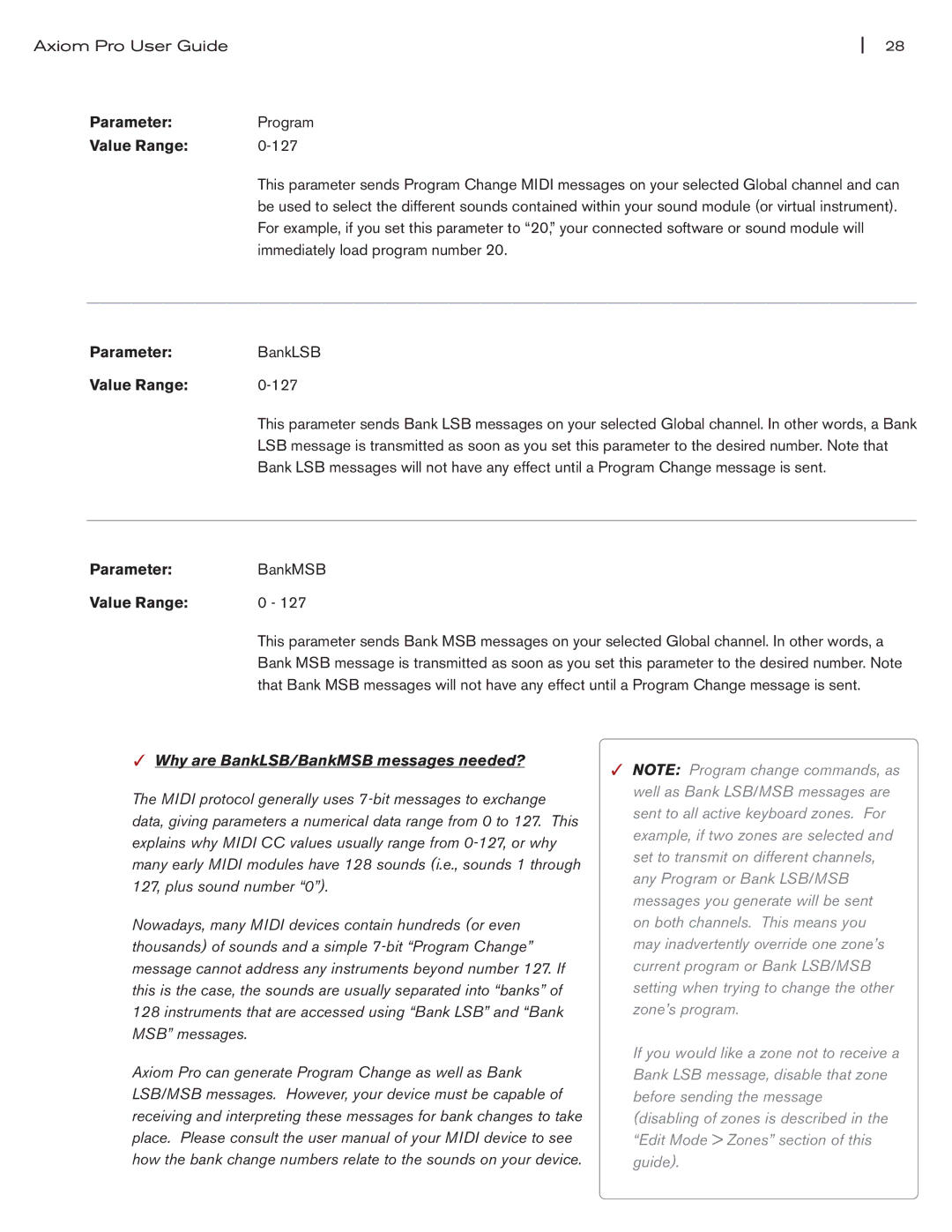 M-Audio Axiom Pro manual Why are BankLSB/BankMSB messages needed? 