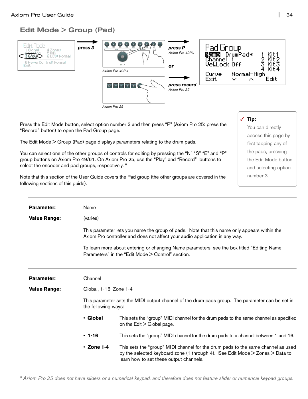 M-Audio Axiom Pro manual Tip, Global 