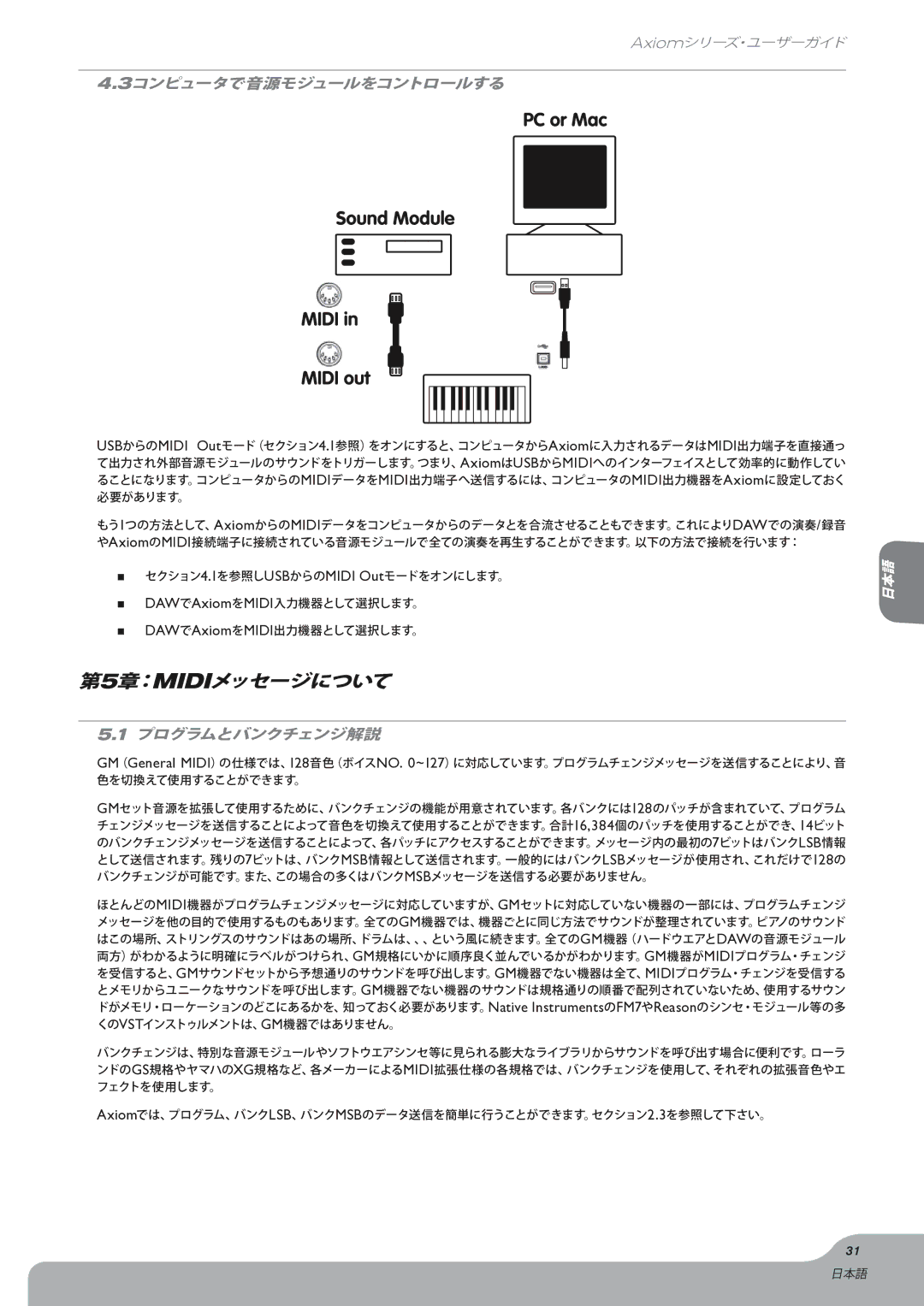 M-Audio Axiom manual 第5章：MIDIメッセージについて, 3コンピュータで音源モジュールをコントロールする, プログラムとバンクチェンジ解説 