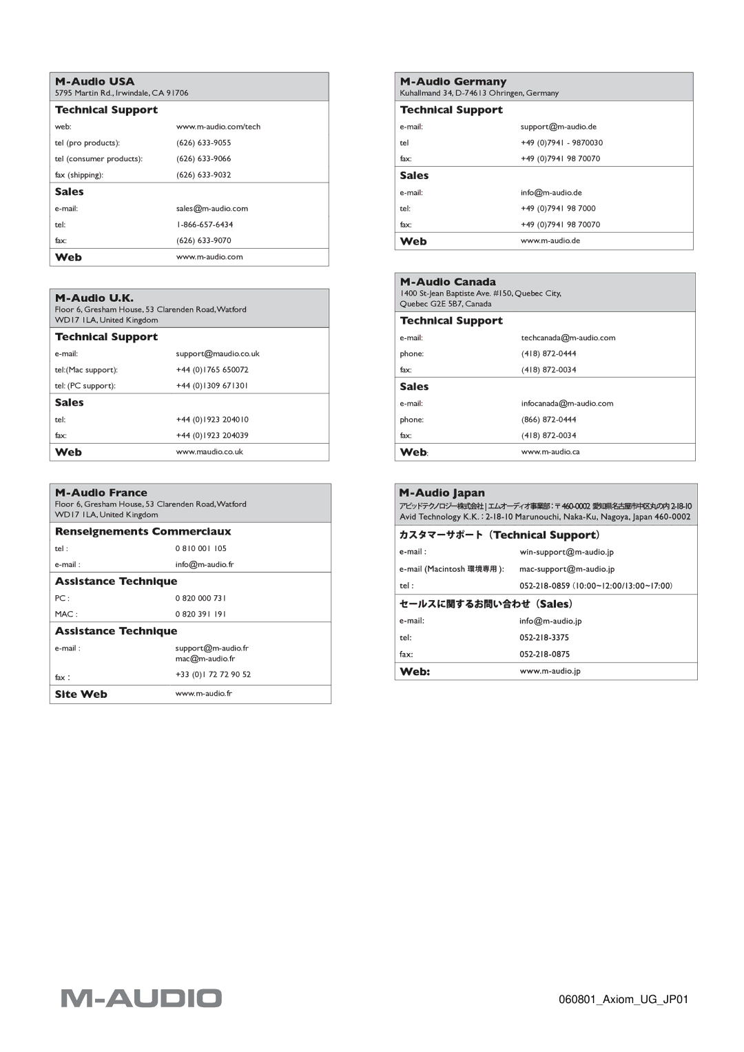 M-Audio Axiom manual Audio USA 