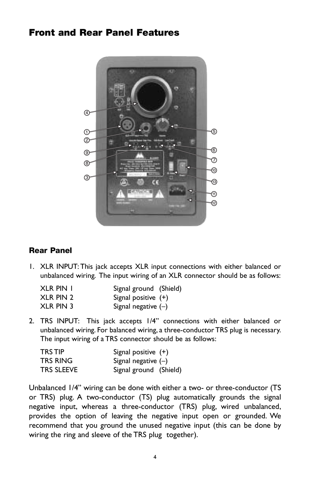 M-Audio BX5 user manual Front and Rear Panel Features 