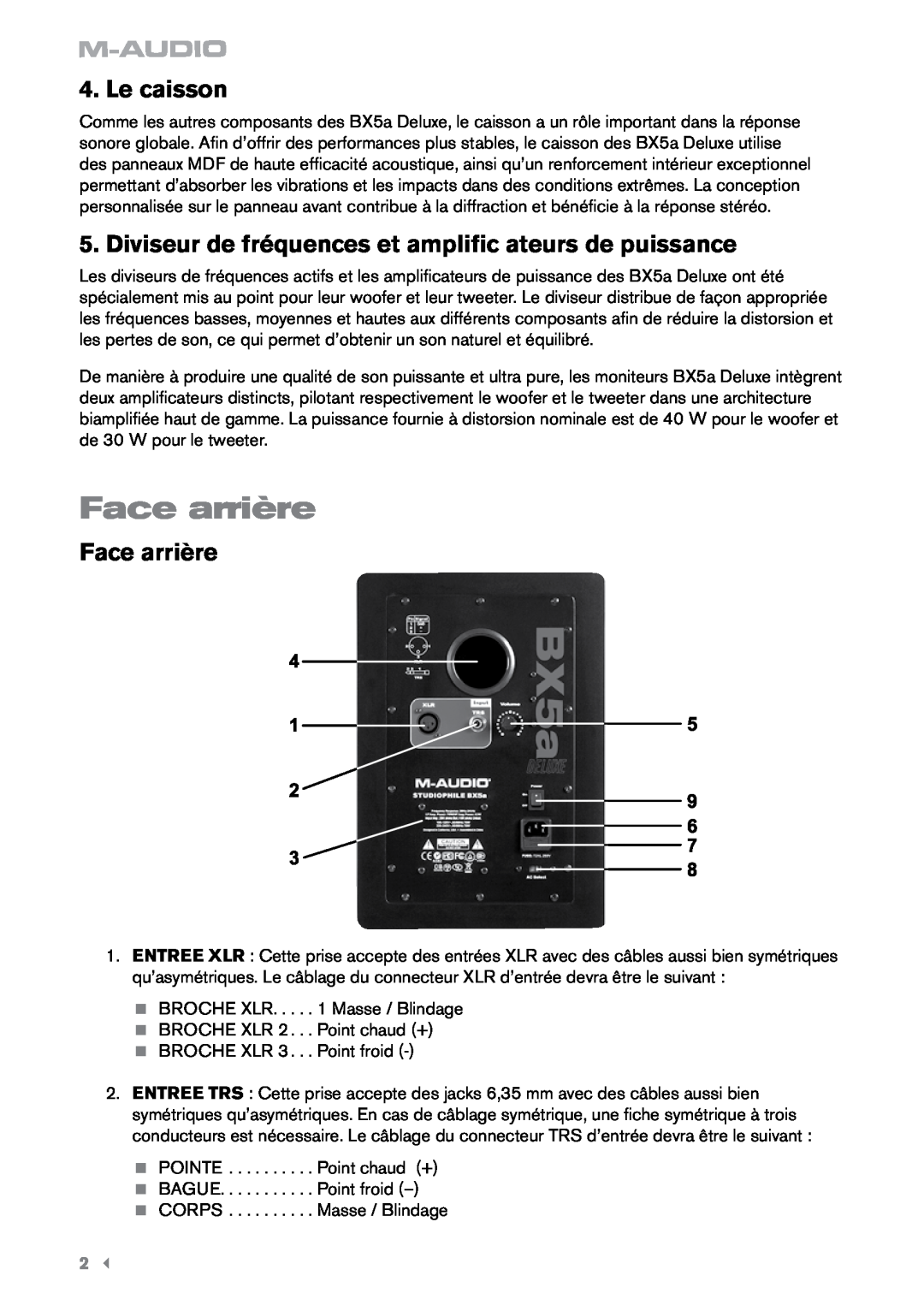 M-Audio BX5a Deluxe manual Face arrière, Le caisson 