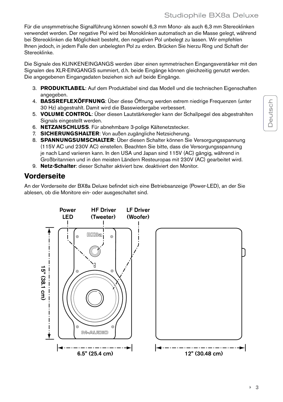 M-Audio BX8a manual Vorderseite 