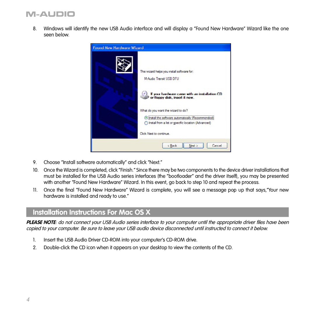 M-Audio Computer Drive quick start Installation Instructions For Mac OS 