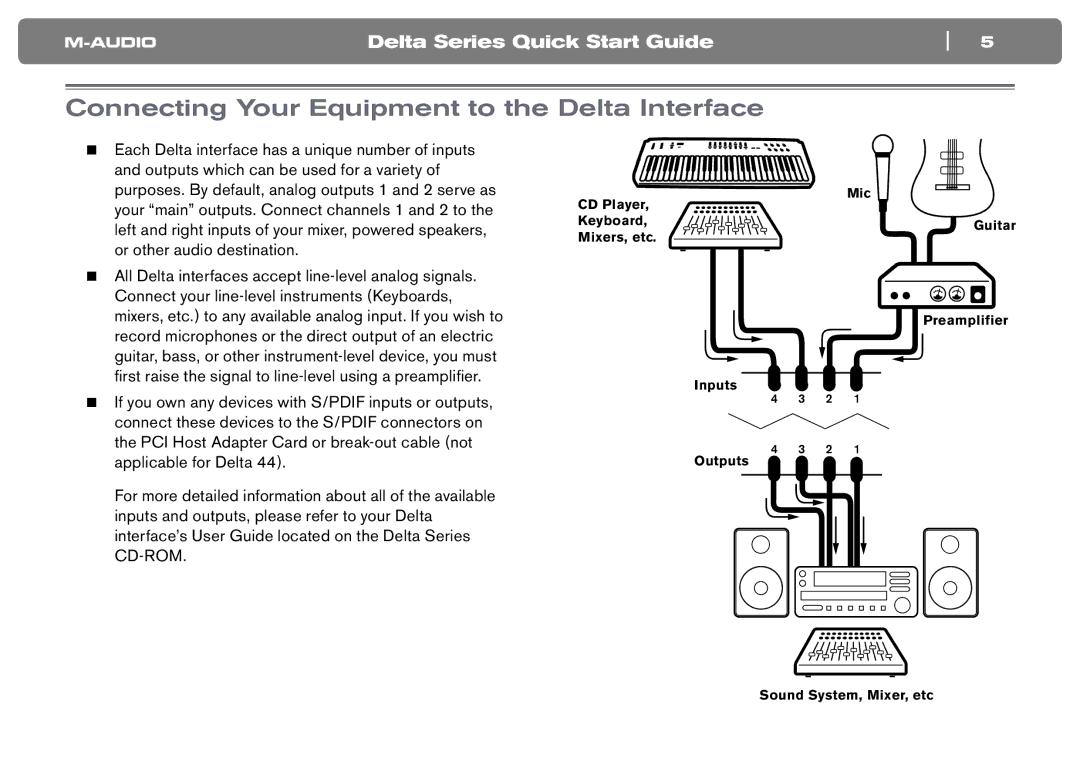 M-Audio Computer Hardware Connecting Your Equipment to the Delta Interface, Outputs which can be used for a variety 