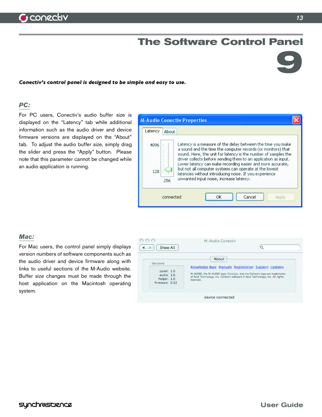 M-Audio Conectiv manual Software Control Panel, Mac 