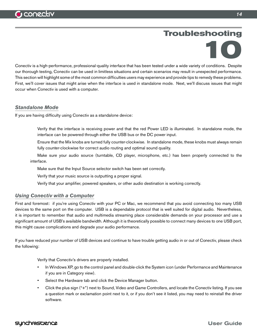 M-Audio manual Troubleshooting, Standalone Mode, Using Conectiv with a Computer 