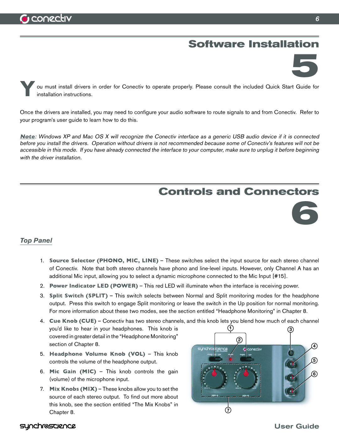 M-Audio Conectiv manual Software Installation, Controls and Connectors, Top Panel, Headphone Volume Knob VOL This knob 