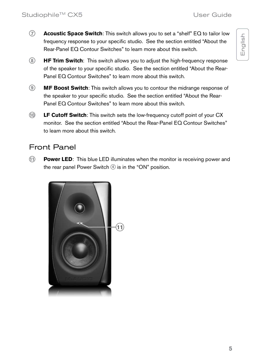 M-Audio CX5 manual Front Panel 