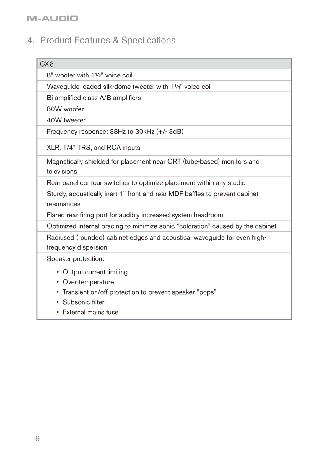 M-Audio CX8 manual Product Features & Specifications 