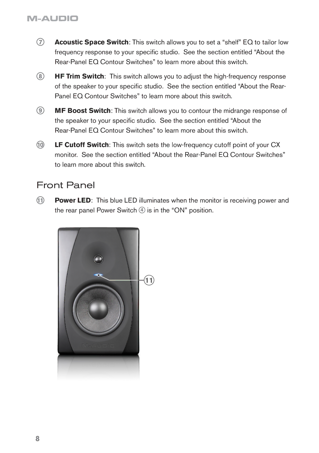 M-Audio CX8 manual Front Panel 