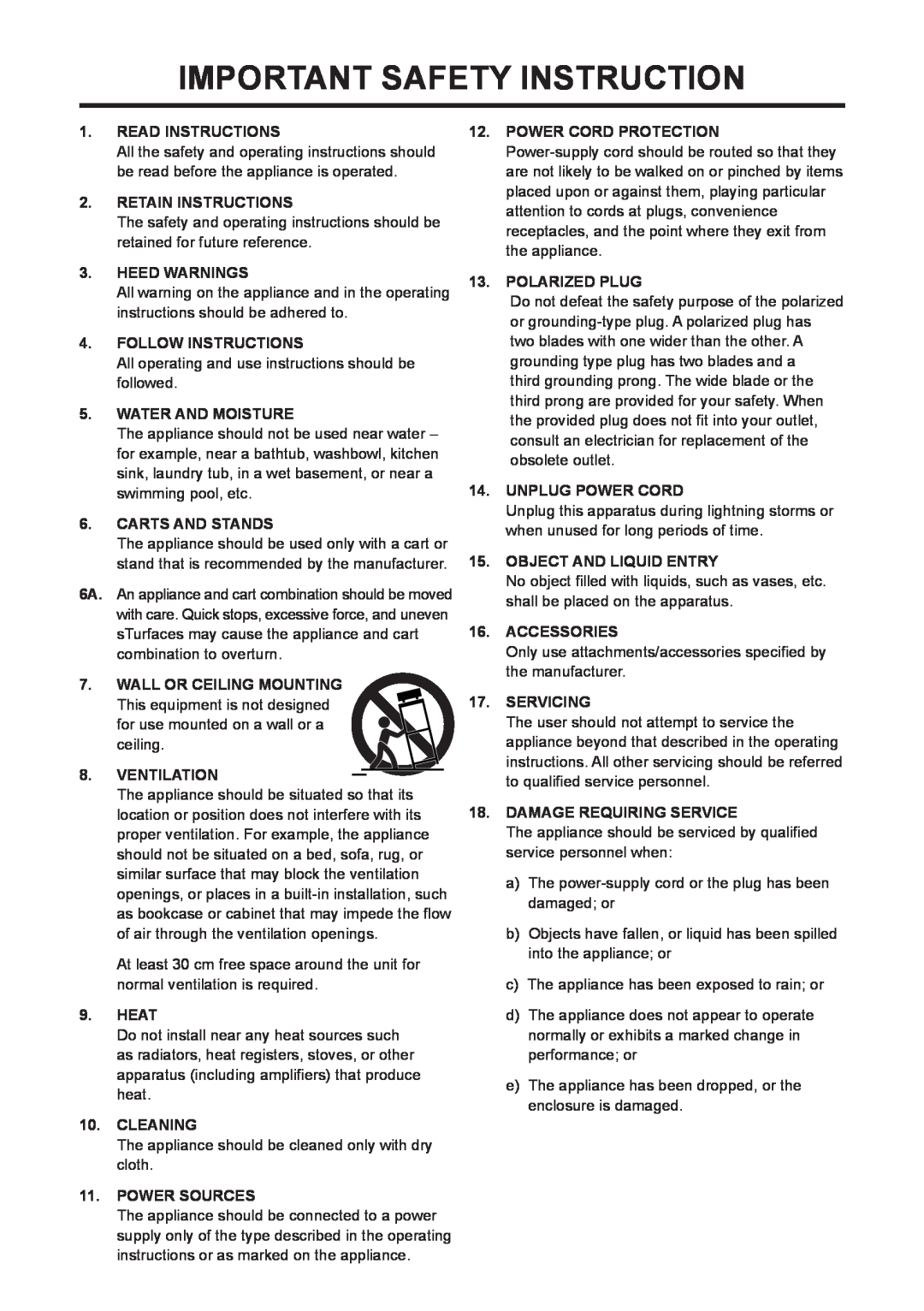 M-Audio CX8 manual Important Safety Instruction 