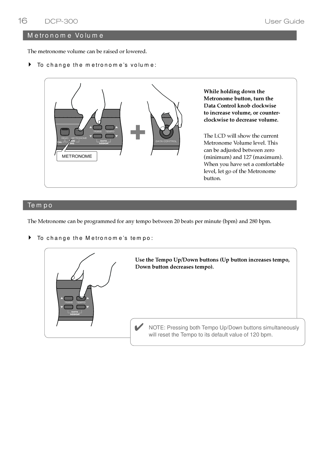 M-Audio DCP-300 manual Metronome Volume, Tempo 