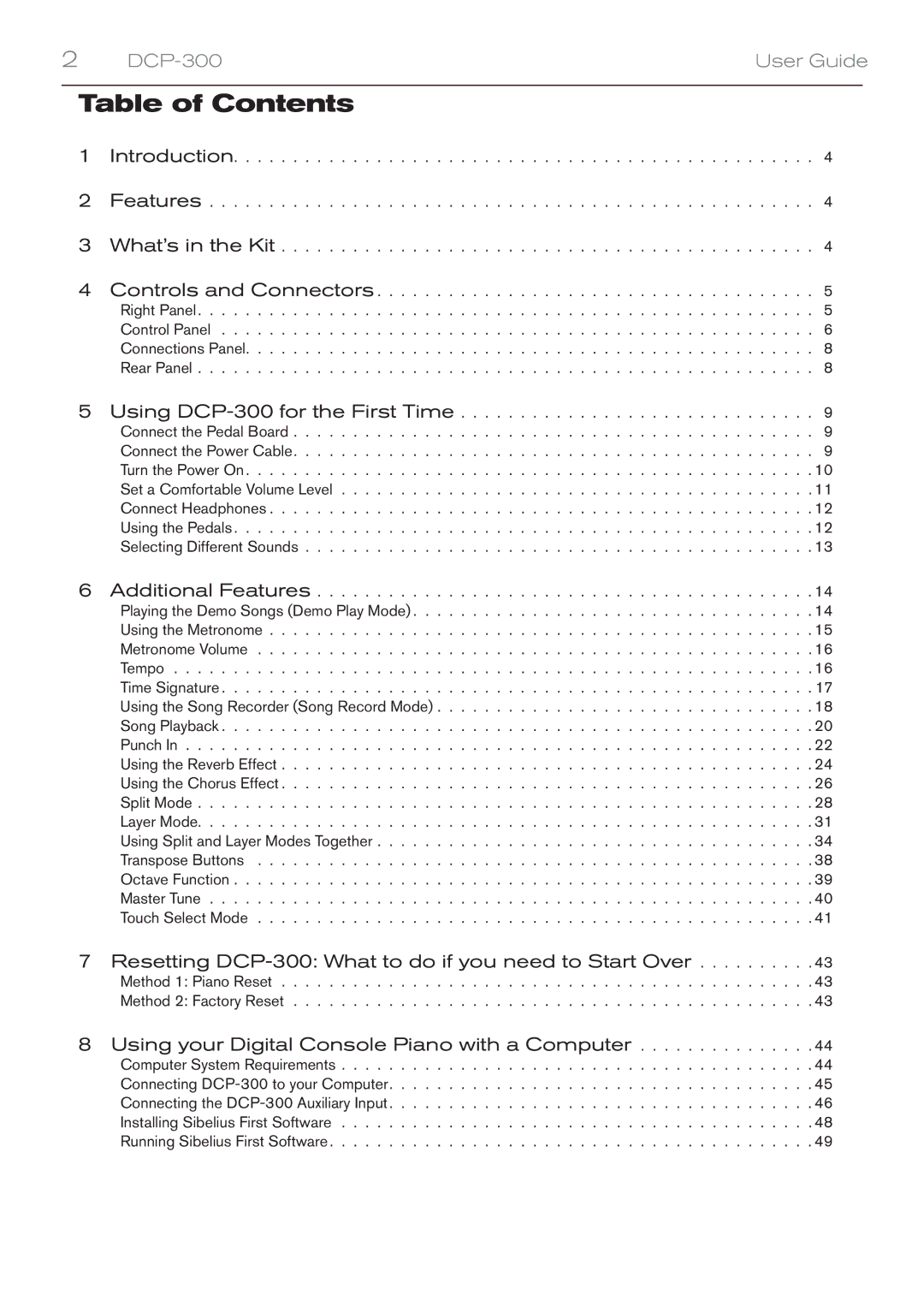 M-Audio DCP-300 manual Table of Contents 