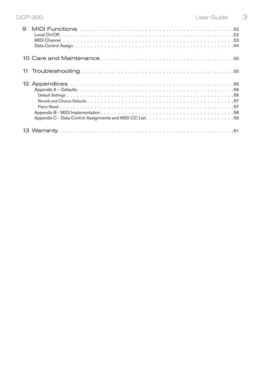 M-Audio DCP-300 manual Care and Maintenance Troubleshooting Appendices 