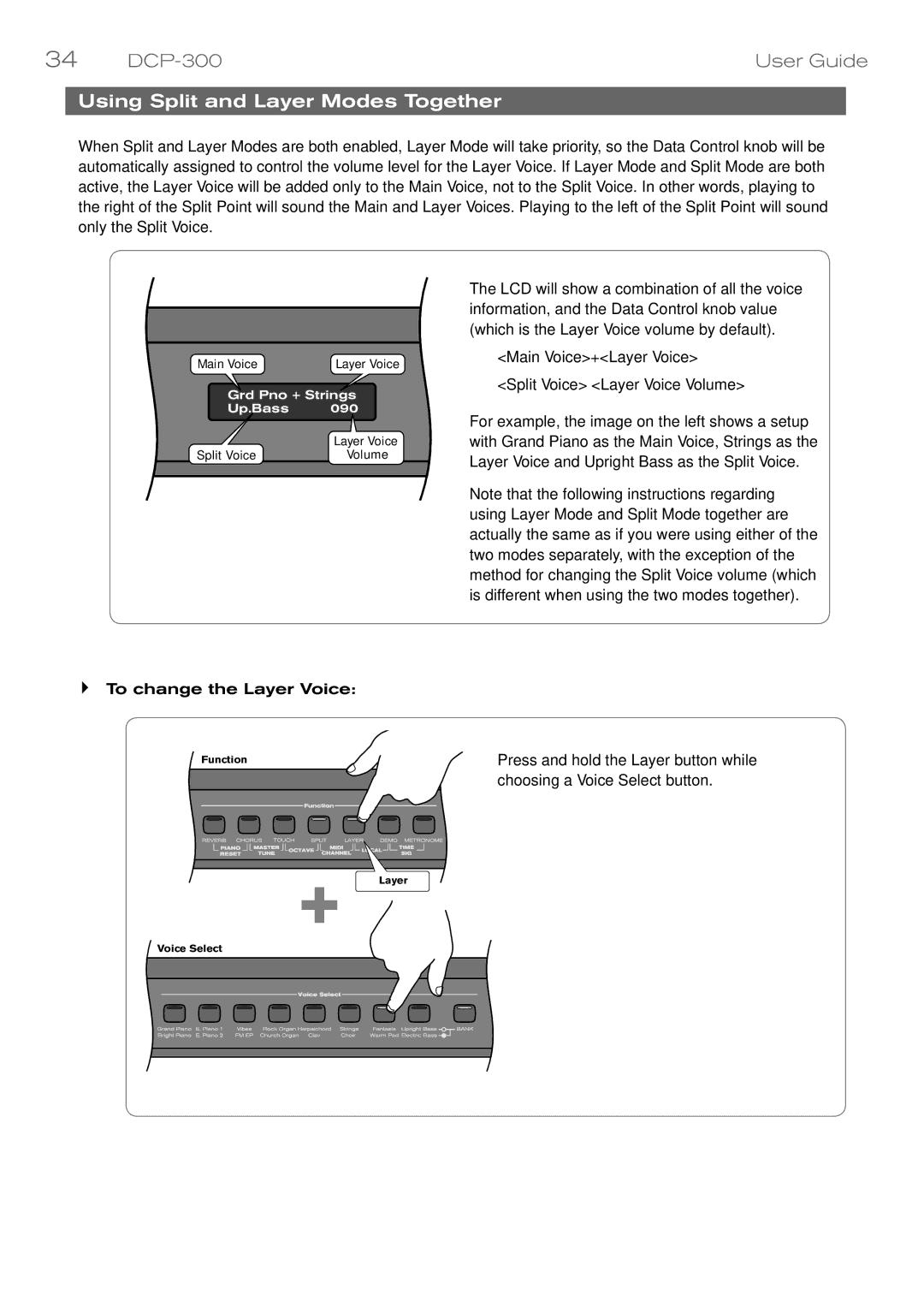 M-Audio DCP-300 manual Using Split and Layer Modes Together 