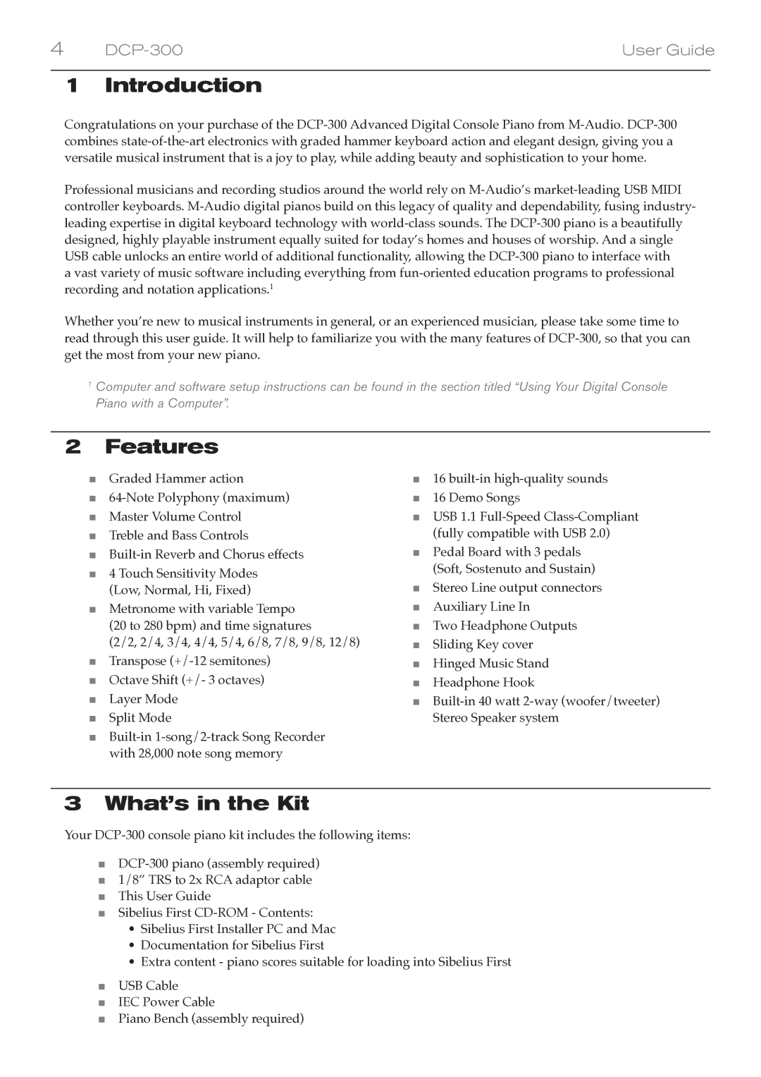 M-Audio DCP-300 manual Introduction, Features, What’s in the Kit 