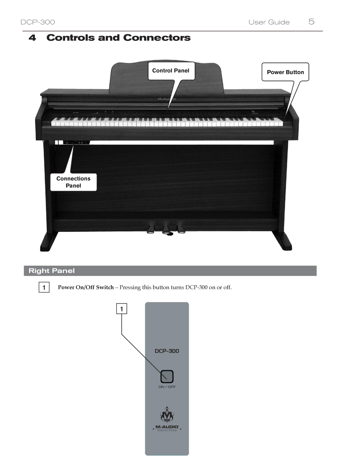 M-Audio DCP-300 manual Controls and Connectors, Right Panel 