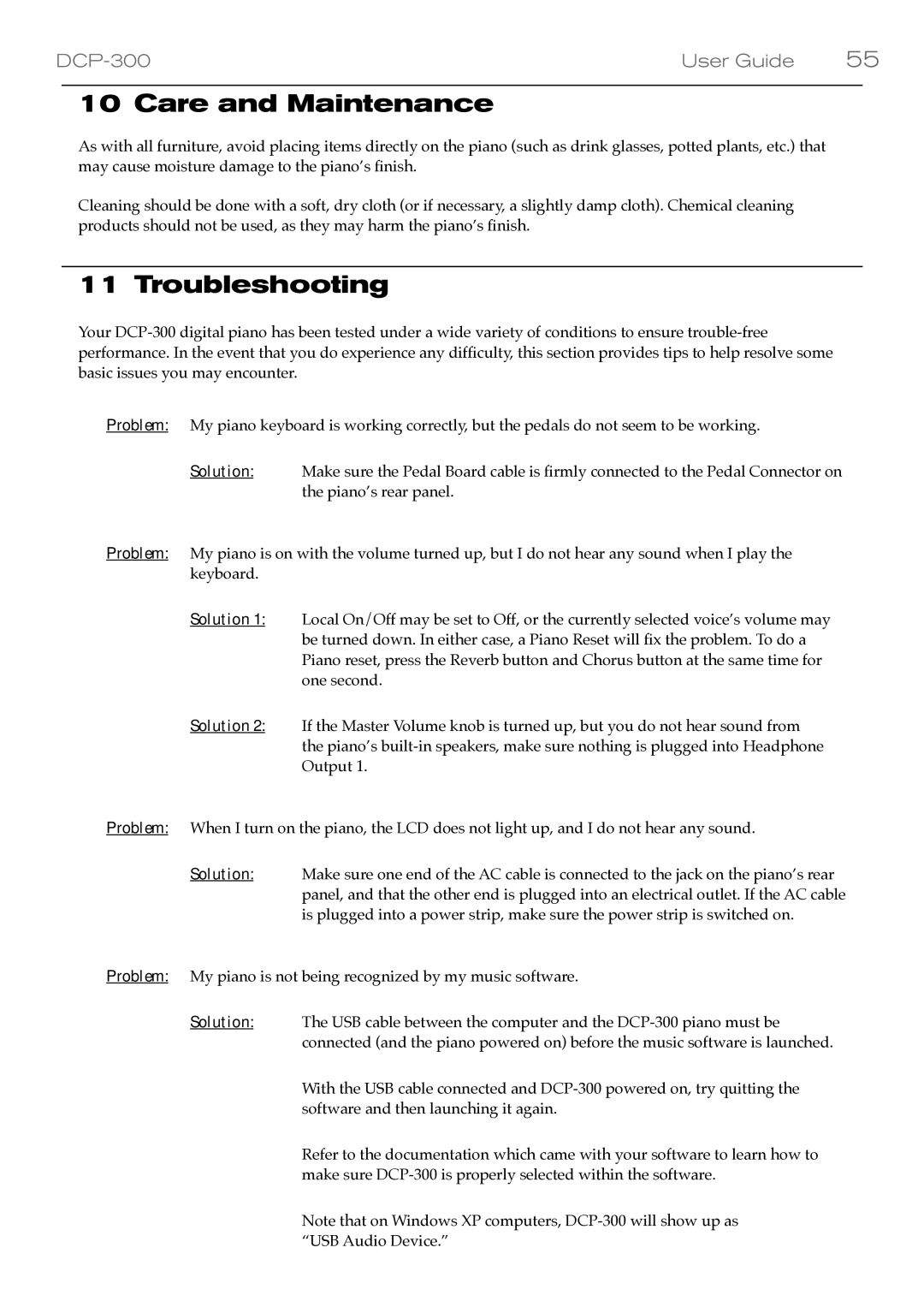 M-Audio DCP-300 manual Care and Maintenance, Troubleshooting 