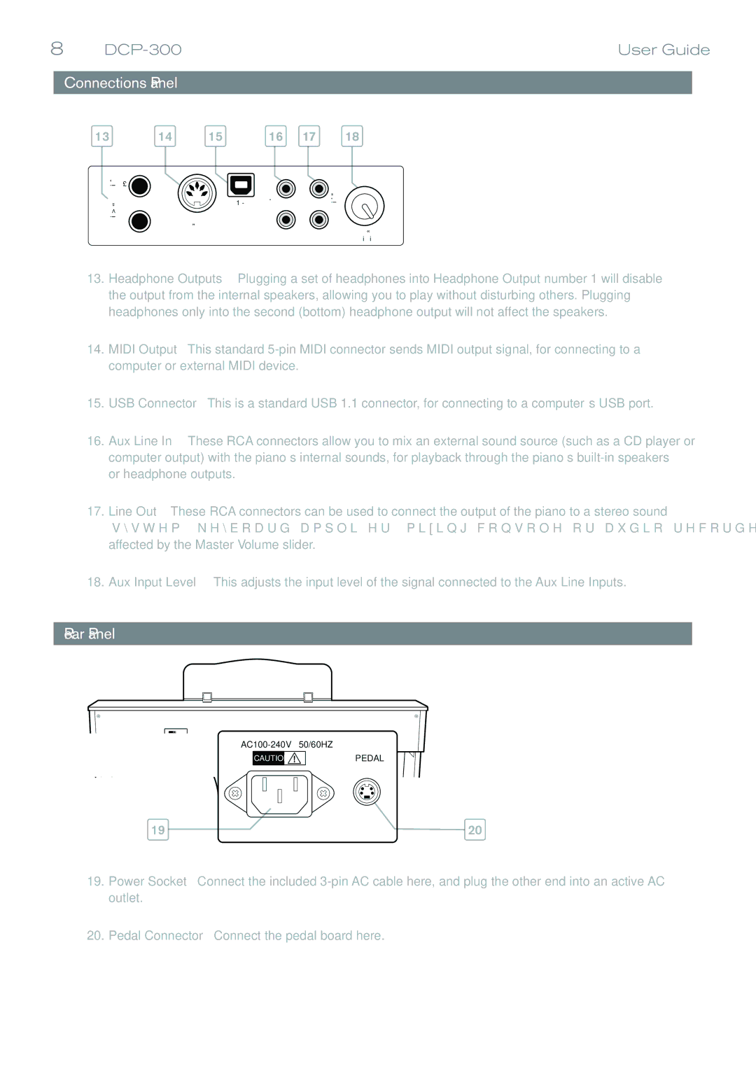 M-Audio DCP-300 manual Connections Panel, Rear Panel 