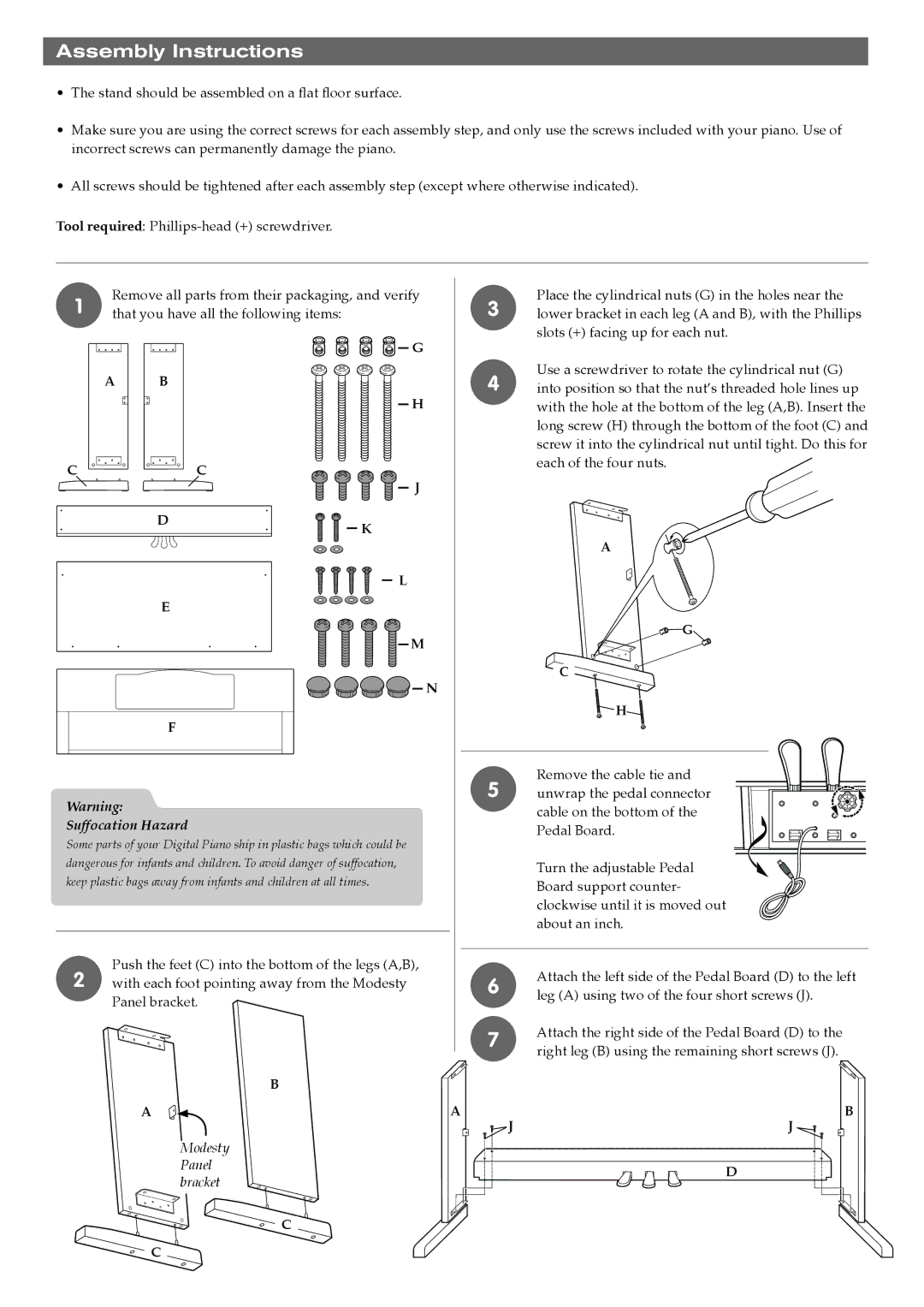 M-Audio DCP200 manual Assembly Instructions, Remove all parts from their packaging, and verify, Suffocation Hazard 