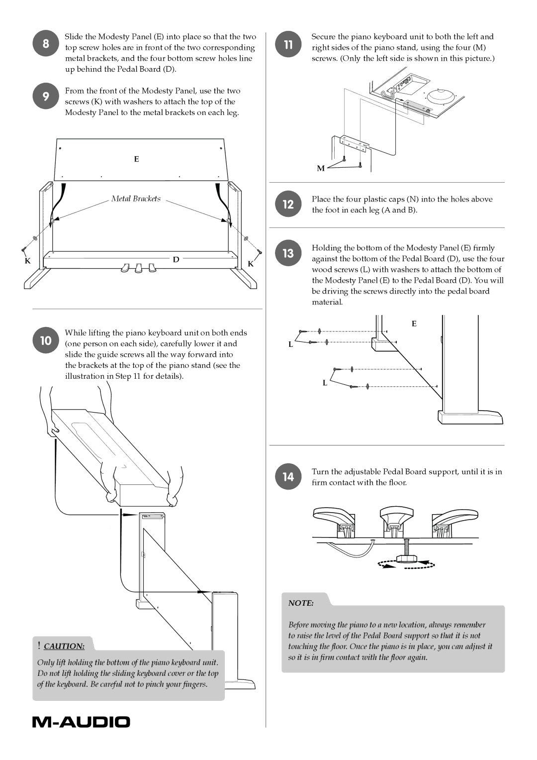 M-Audio DCP200 manual Only lift holding the bottom of the piano keyboard unit 