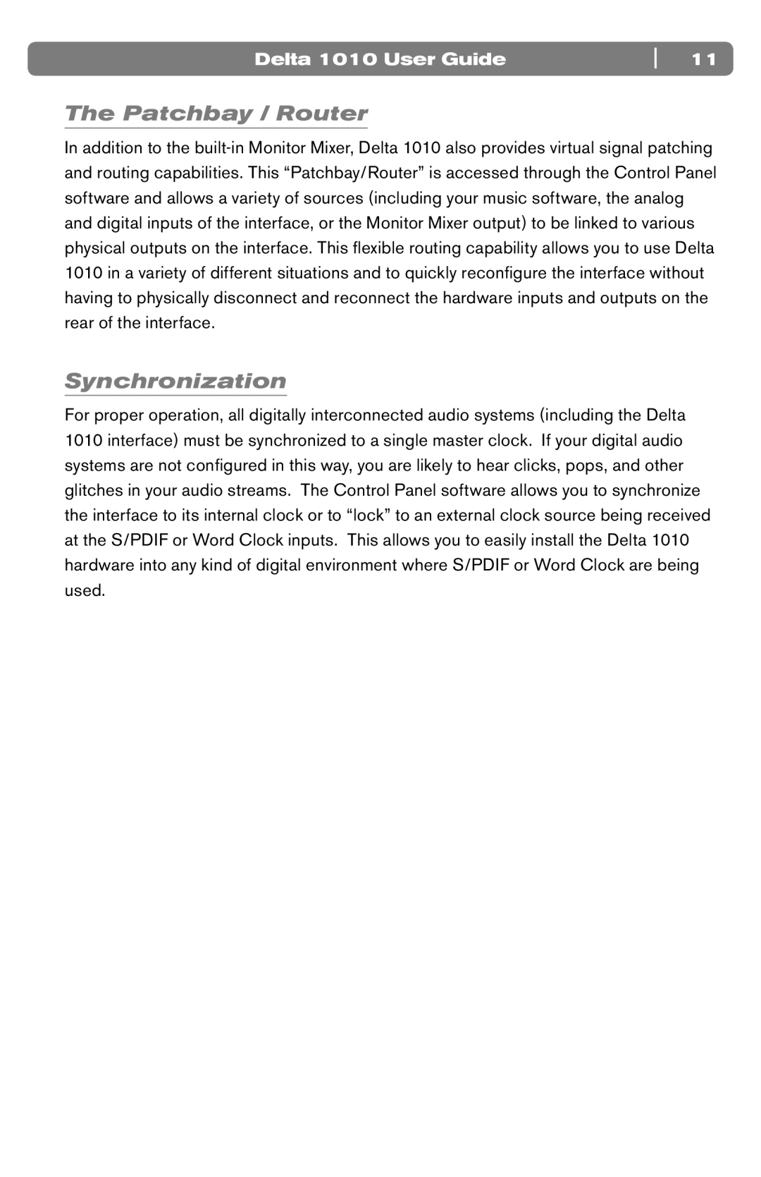 M-Audio DELTA 1010 manual Patchbay / Router, Synchronization 