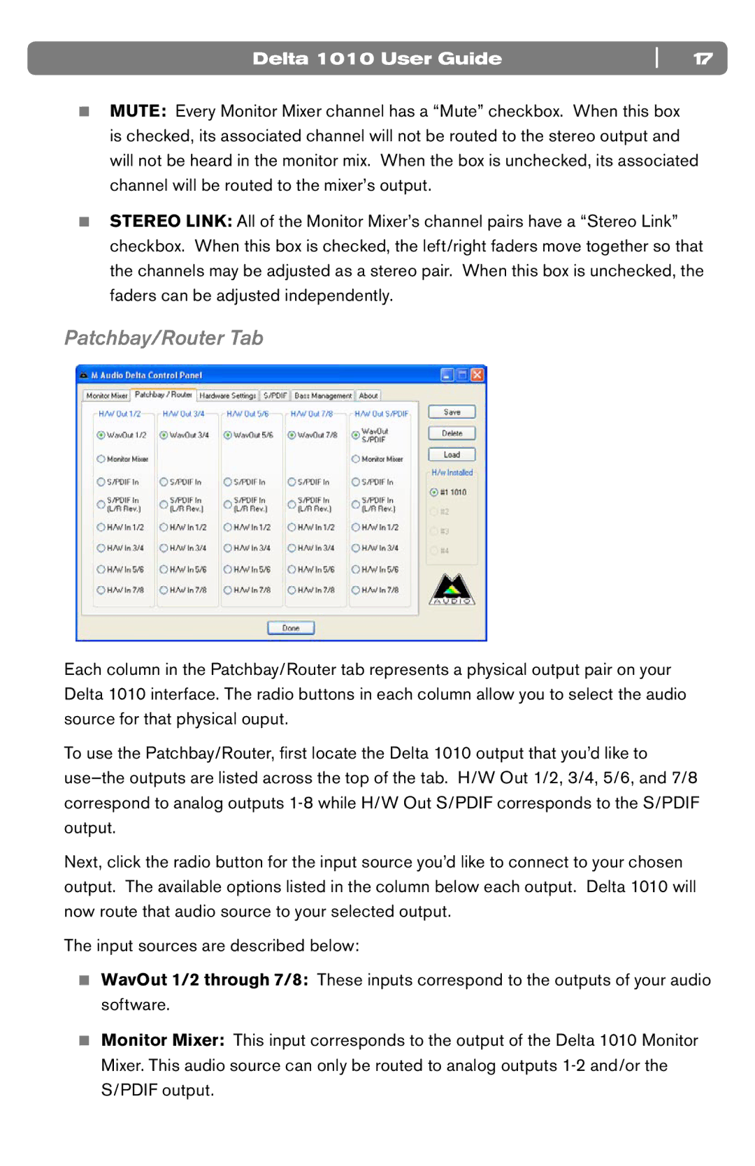 M-Audio DELTA 1010 manual Patchbay/Router Tab 