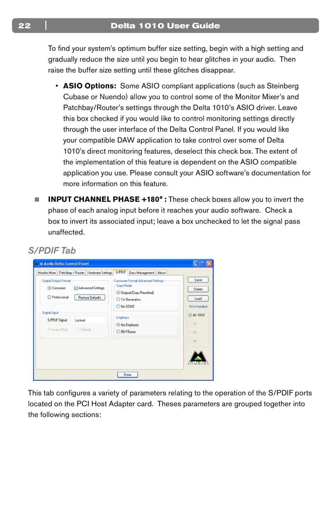 M-Audio DELTA 1010 manual Pdif Tab 
