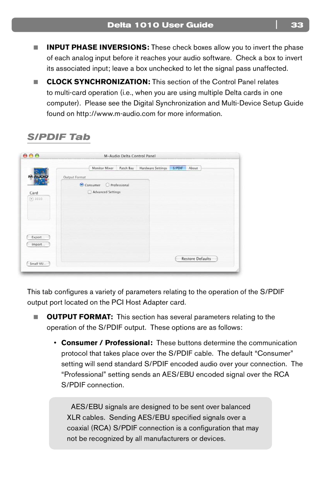 M-Audio DELTA 1010 manual Pdif Tab 