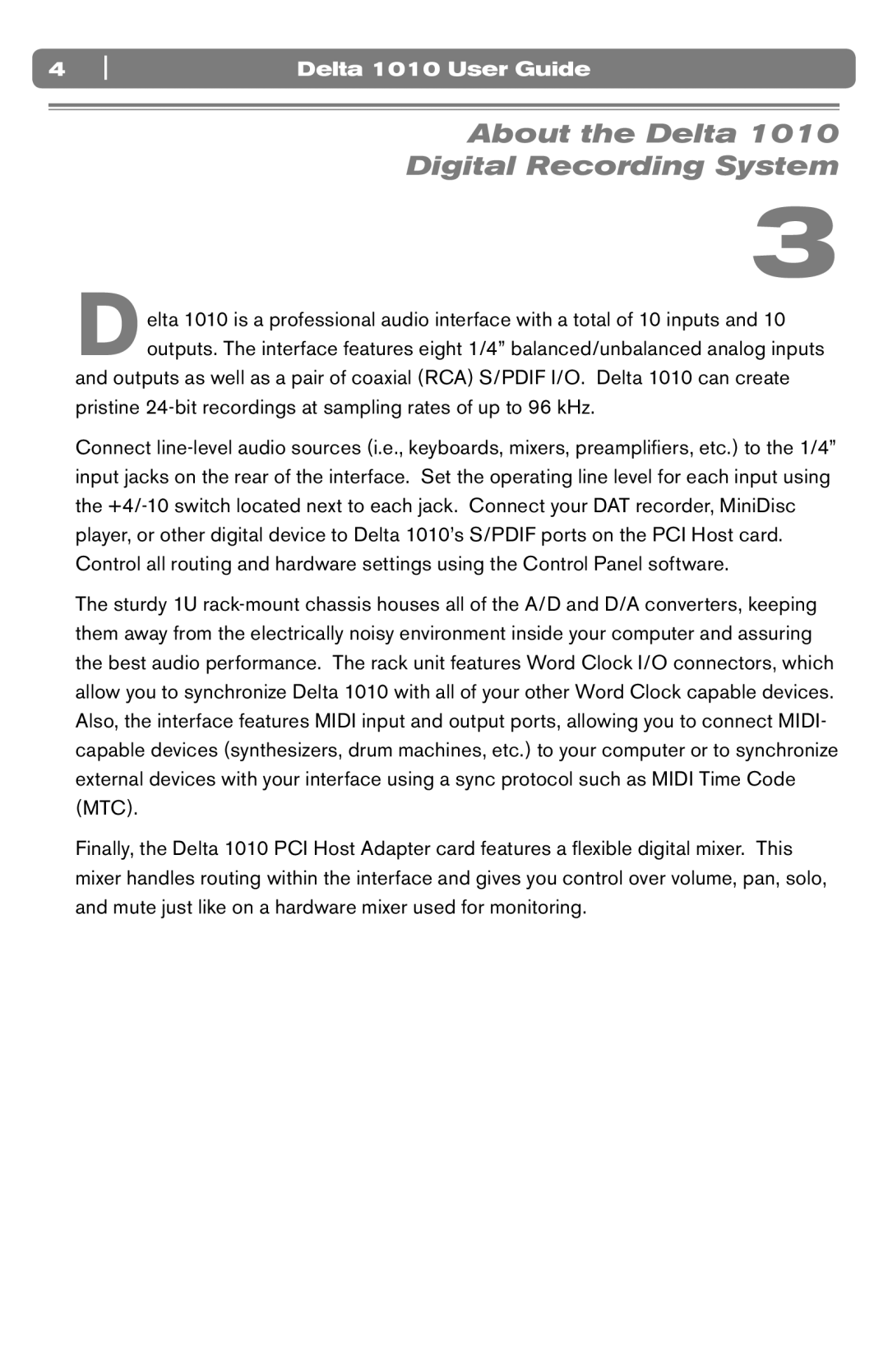 M-Audio DELTA 1010 manual About the Delta Digital Recording System 