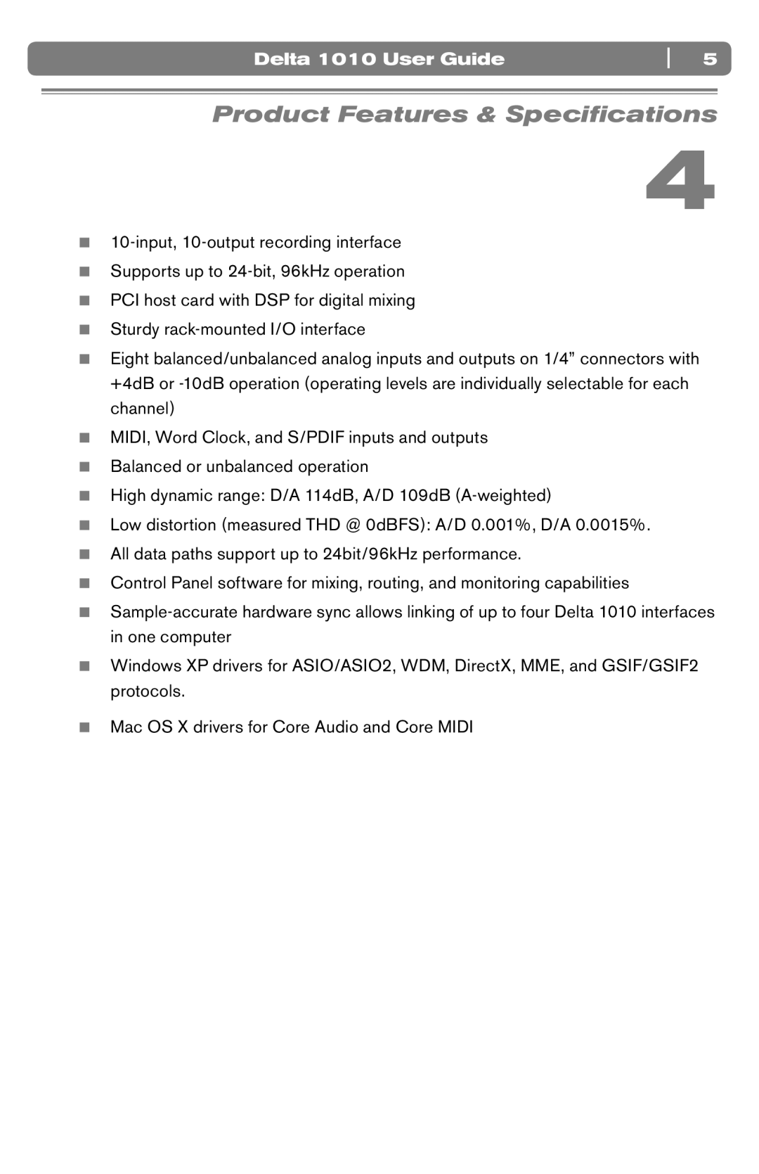 M-Audio DELTA 1010 manual Product Features & Speciﬁcations 